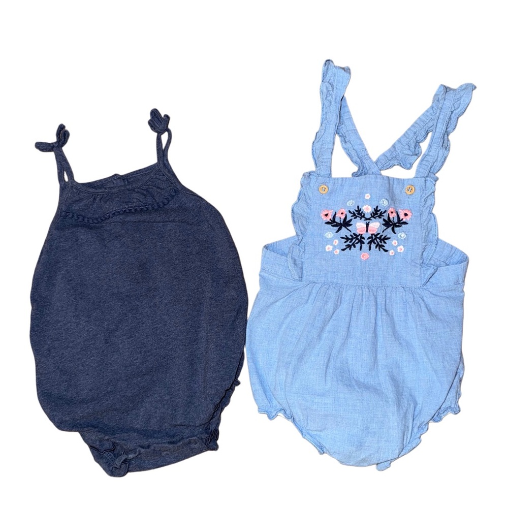 Bundle Of Two Baby Girl Blue Rompers By H&M And Ruffle Butts Size 12-18M